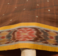 Sushila Vintage Pure Cotton Brown Saree Hand Woven Ikat Patola Sari Craft Fabric