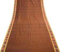 Sushila Vintage Pure Cotton Brown Saree Hand Woven Ikat Patola Sari Craft Fabric