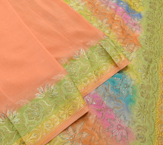 Sushila Vintage Dark Peach Saree 100% Pure Silk Woven Soft Indian Sari Fabric