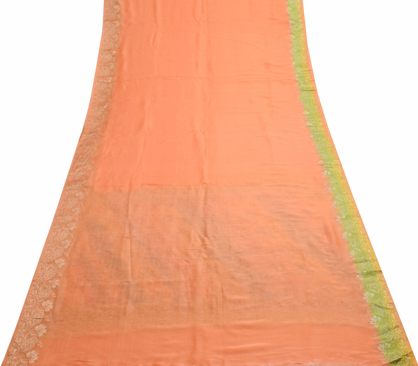 Sushila Vintage Dark Peach Saree 100% Pure Silk Woven Soft Indian Sari Fabric