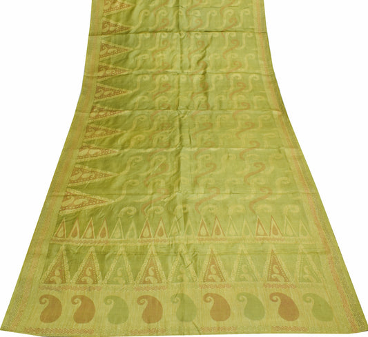 Sushila Vintage Henna Green Saree 100% Pure Tussar Silk Woven Sari Craft Fabric
