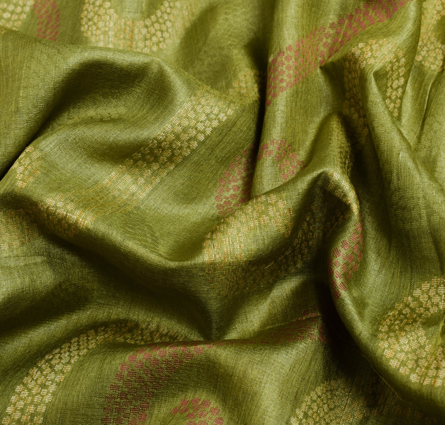 Sushila Vintage Henna Green Saree 100% Pure Tussar Silk Woven Sari Craft Fabric