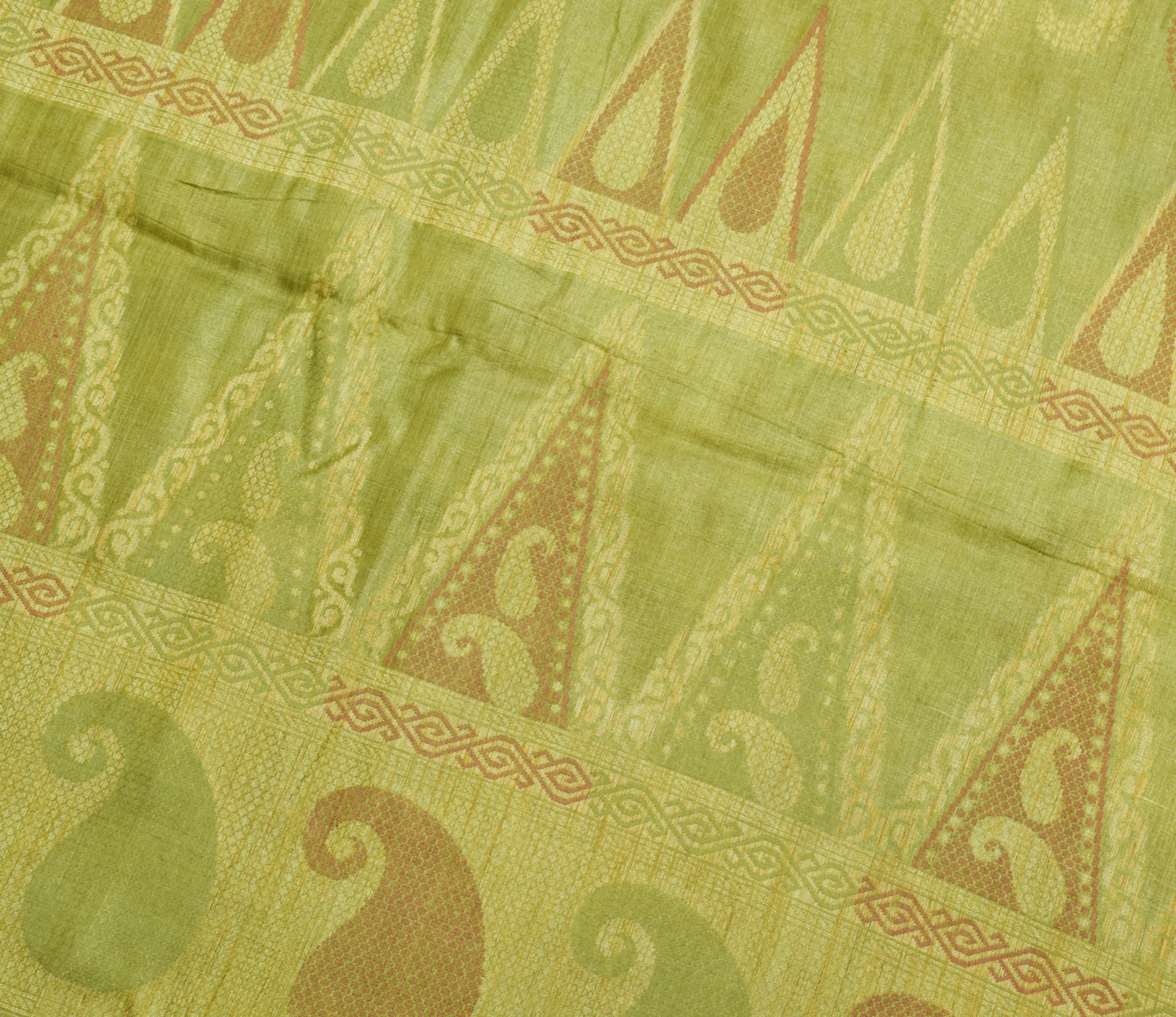 Sushila Vintage Henna Green Saree 100% Pure Tussar Silk Woven Sari Craft Fabric