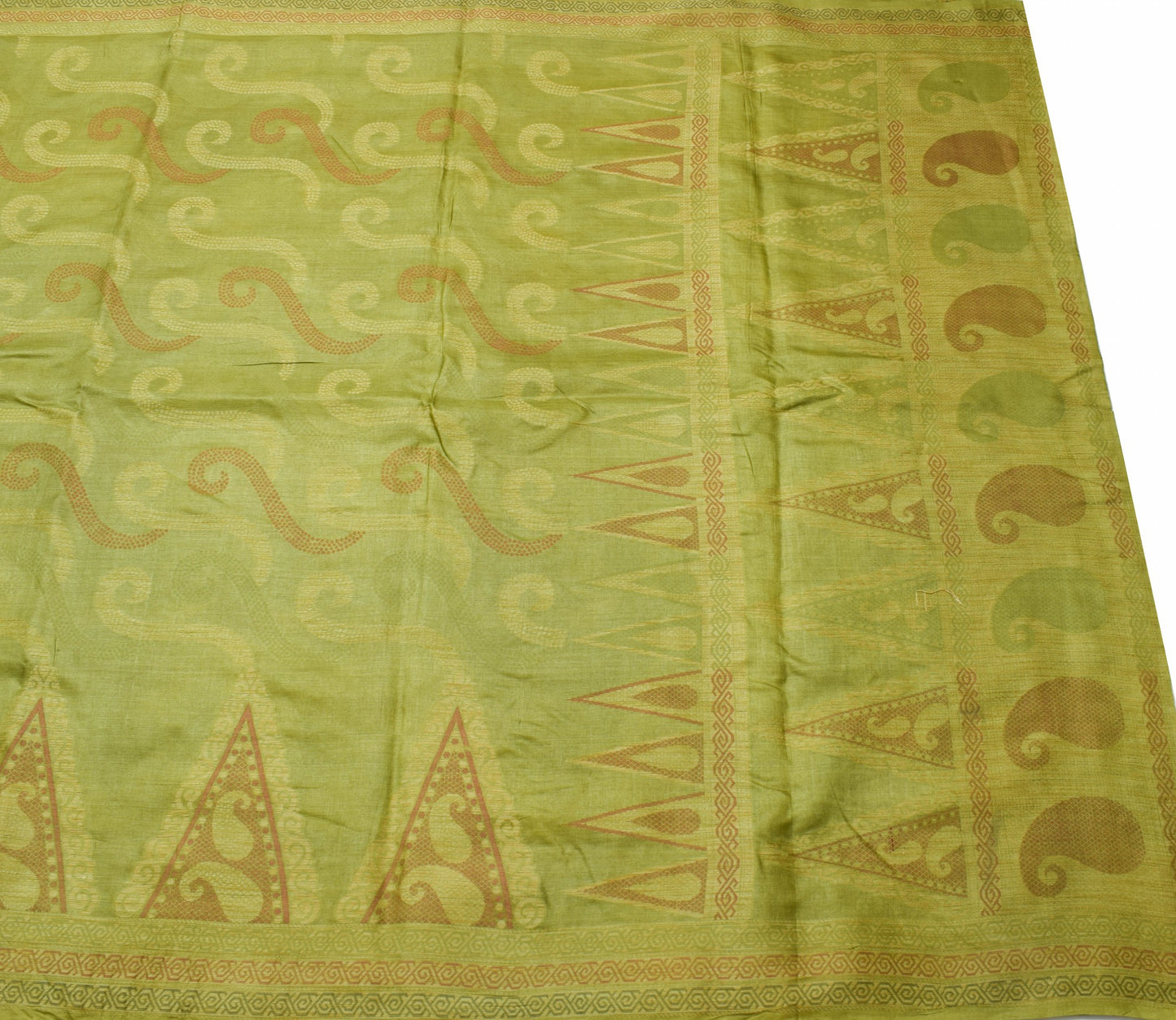 Sushila Vintage Henna Green Saree 100% Pure Tussar Silk Woven Sari Craft Fabric