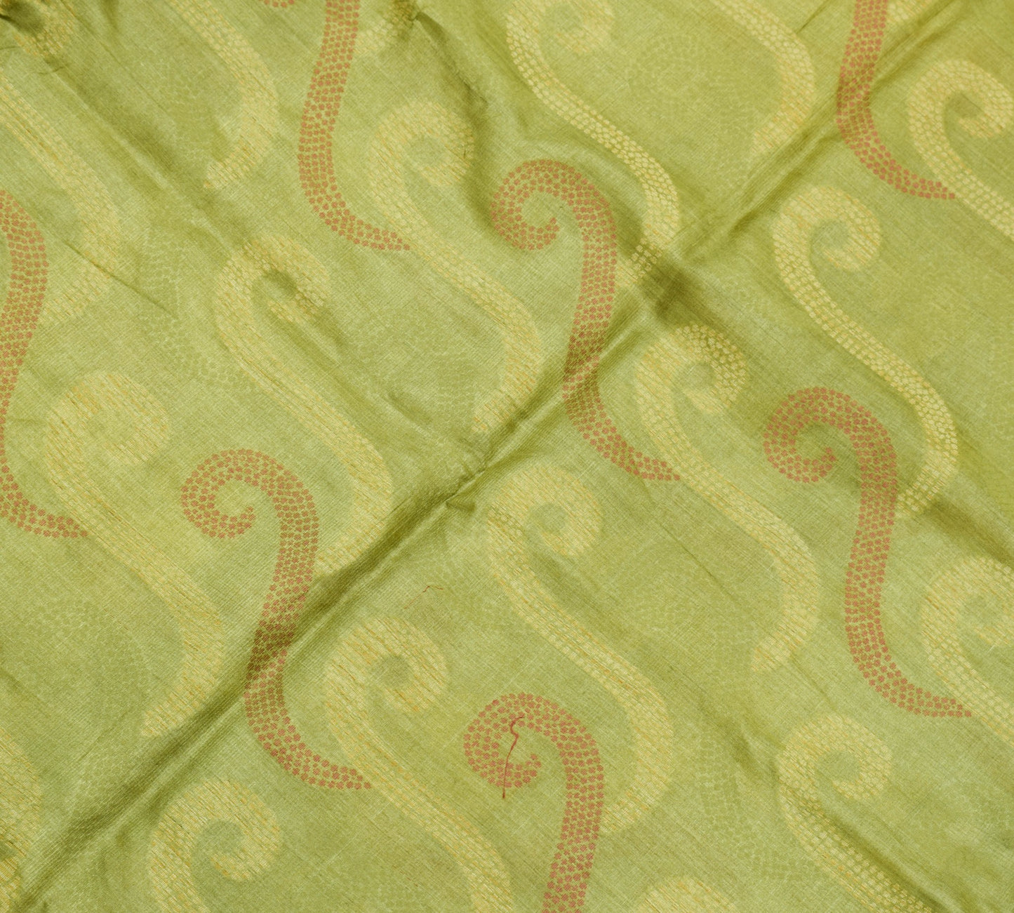 Sushila Vintage Henna Green Saree 100% Pure Tussar Silk Woven Sari Craft Fabric