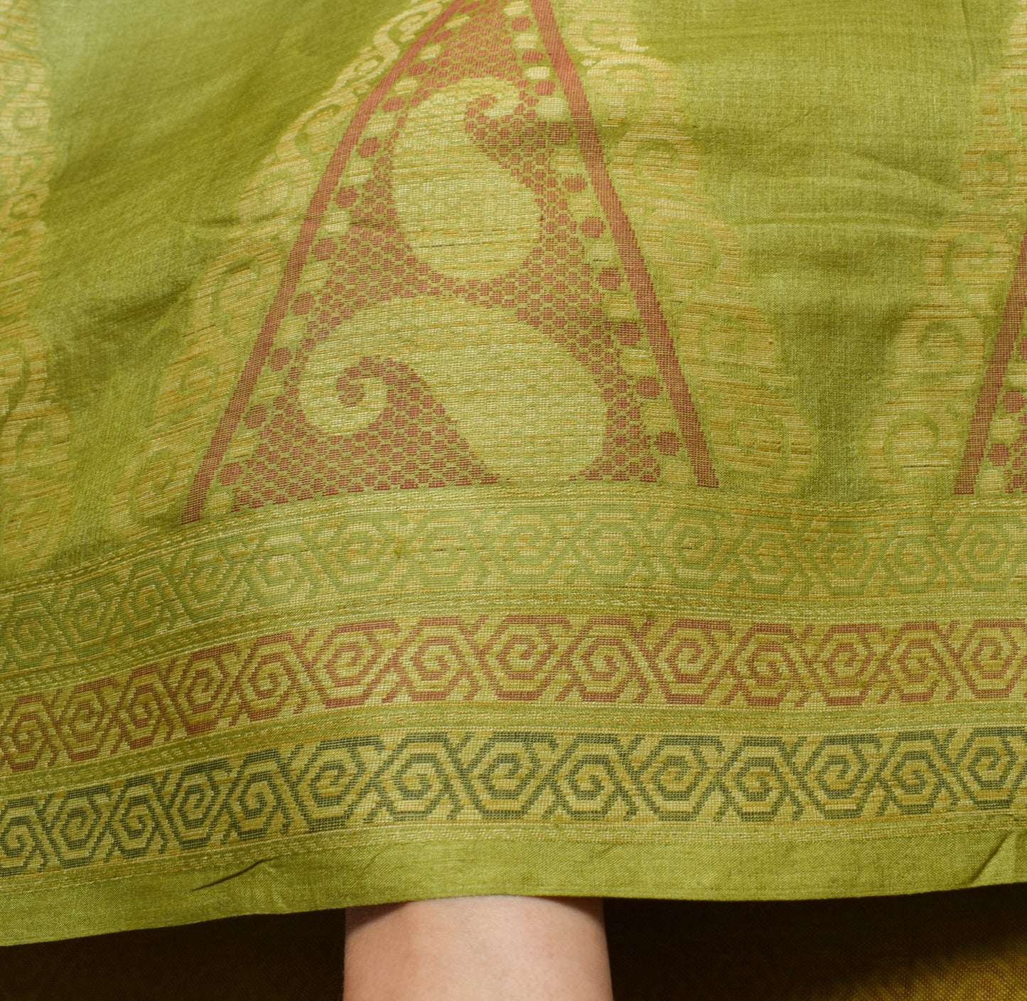 Sushila Vintage Henna Green Saree 100% Pure Tussar Silk Woven Sari Craft Fabric