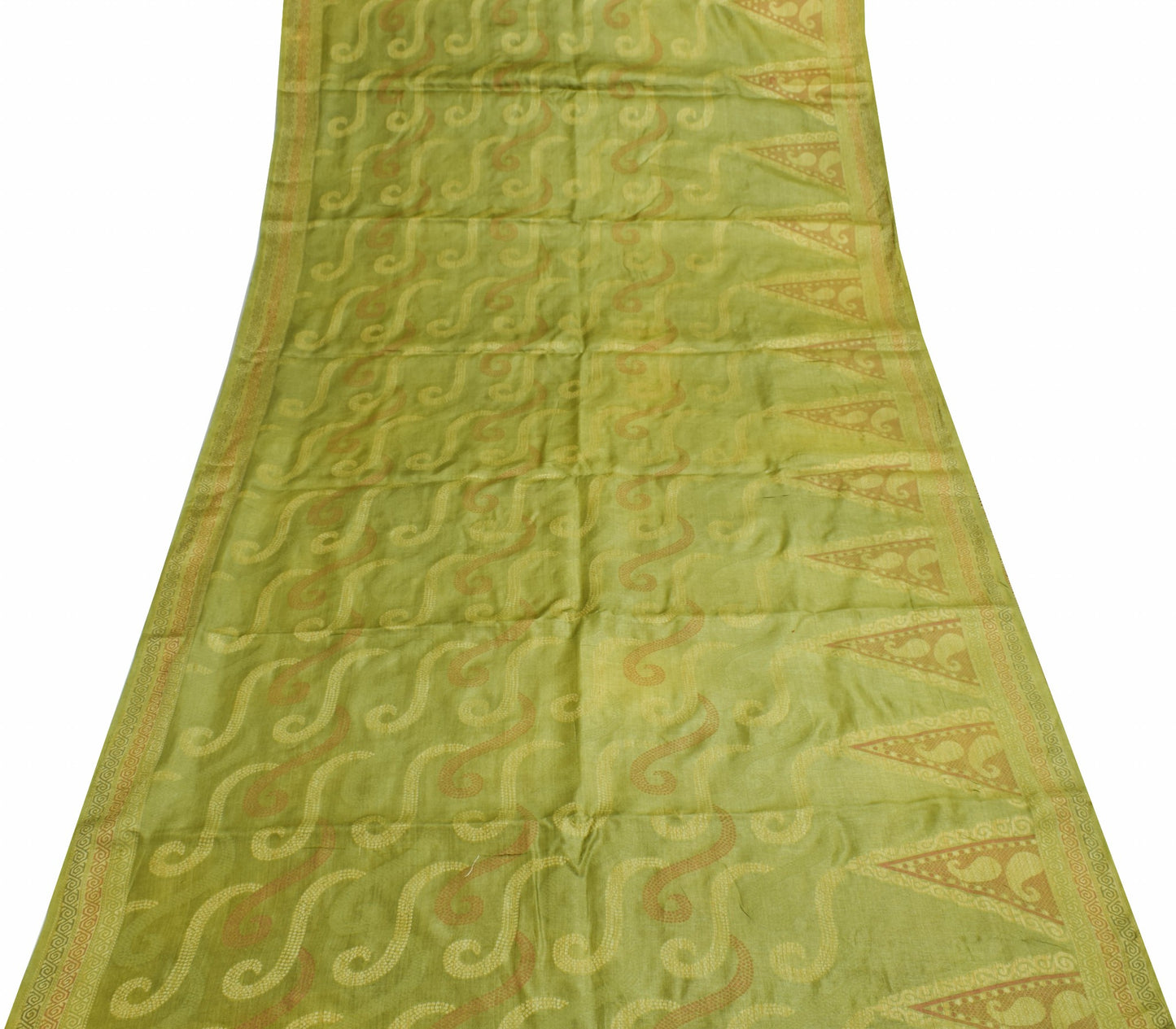 Sushila Vintage Henna Green Saree 100% Pure Tussar Silk Woven Sari Craft Fabric