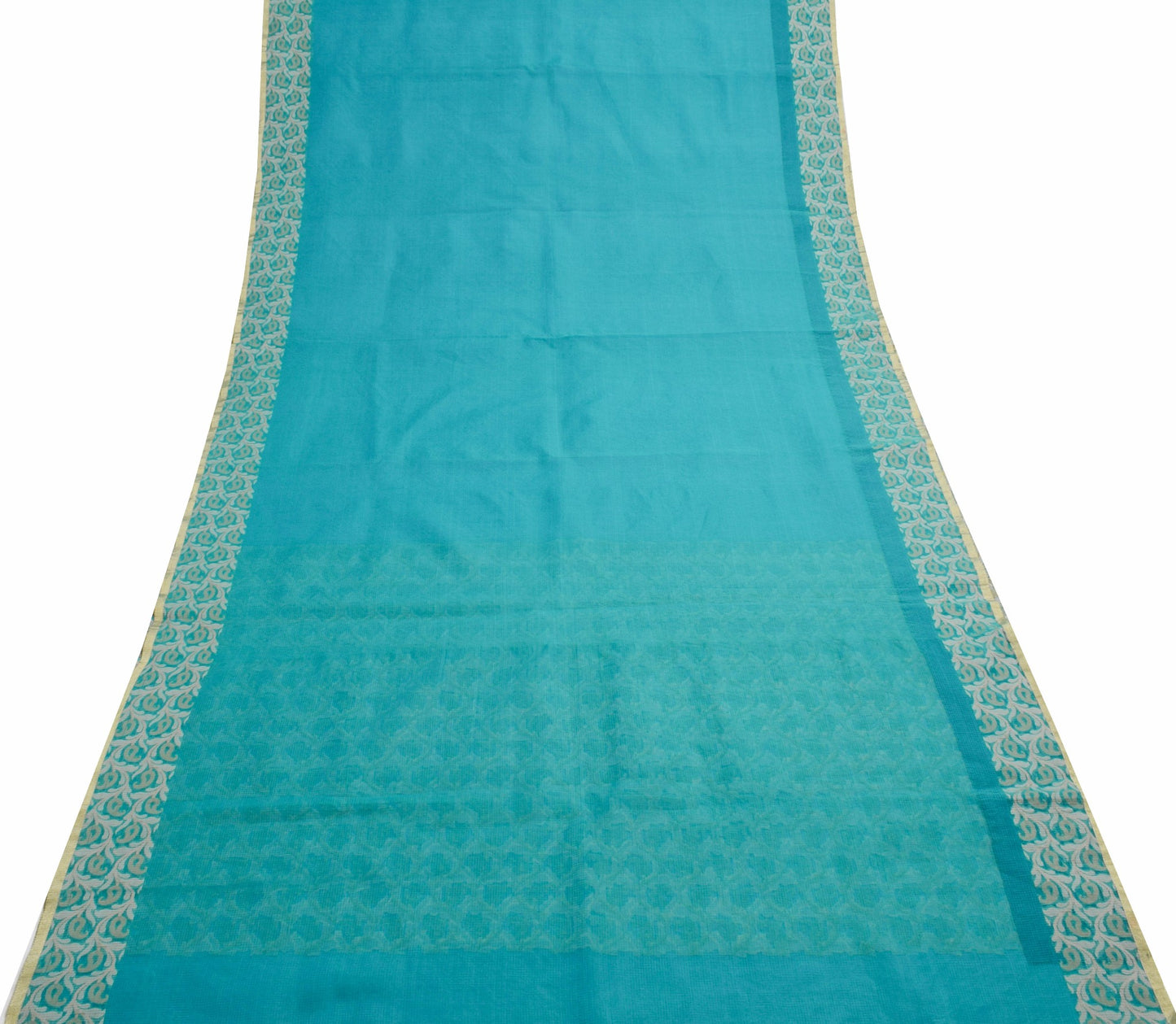 Sushila Vintage Aqua Blue Handwoven Silk Saree For Festive Wear Craft Fabric