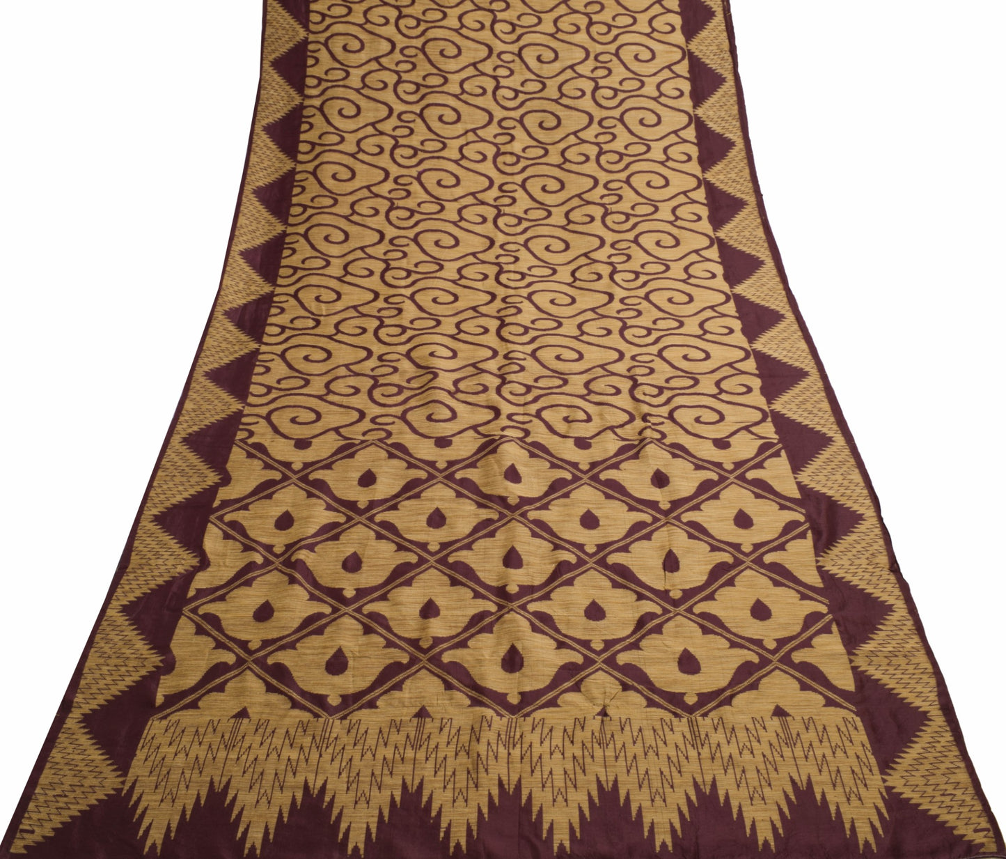 Sushila Vintage Dark maroon Wedding Saree 100% Pure Silk Woven Sari Craft Fabric