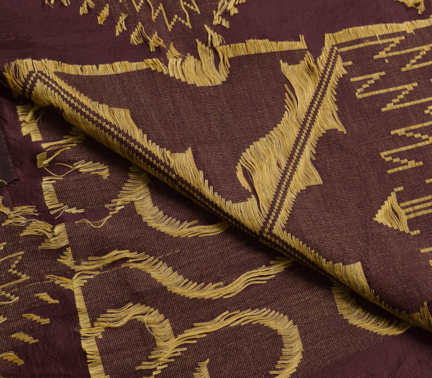 Sushila Vintage Dark maroon Wedding Saree 100% Pure Silk Woven Sari Craft Fabric