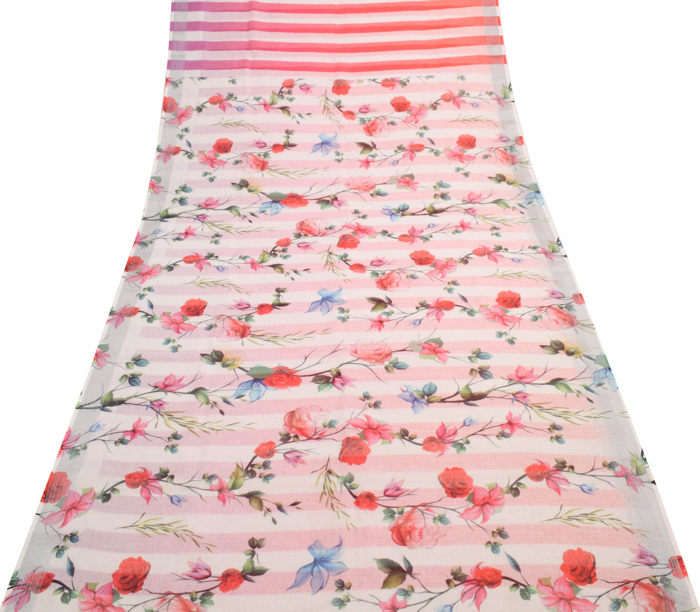 Sushila Vintage White Digital Printed Saree Floral Cotton Party Wear Sari Fabric