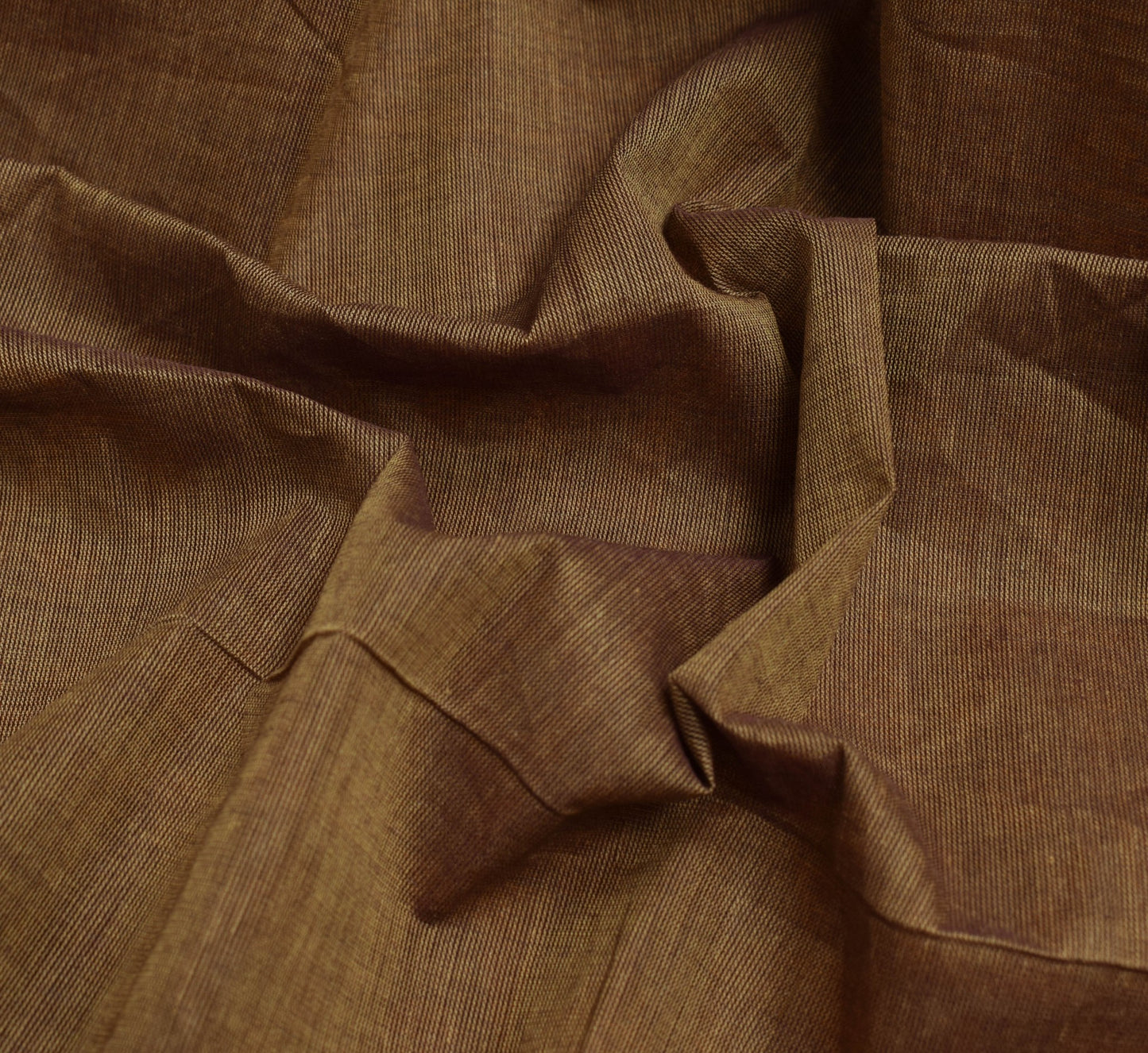 Sushila Vintage Brown 100% Pure Cotton Saree Zig-Zag Woven Sari Craft 5YD Fabric