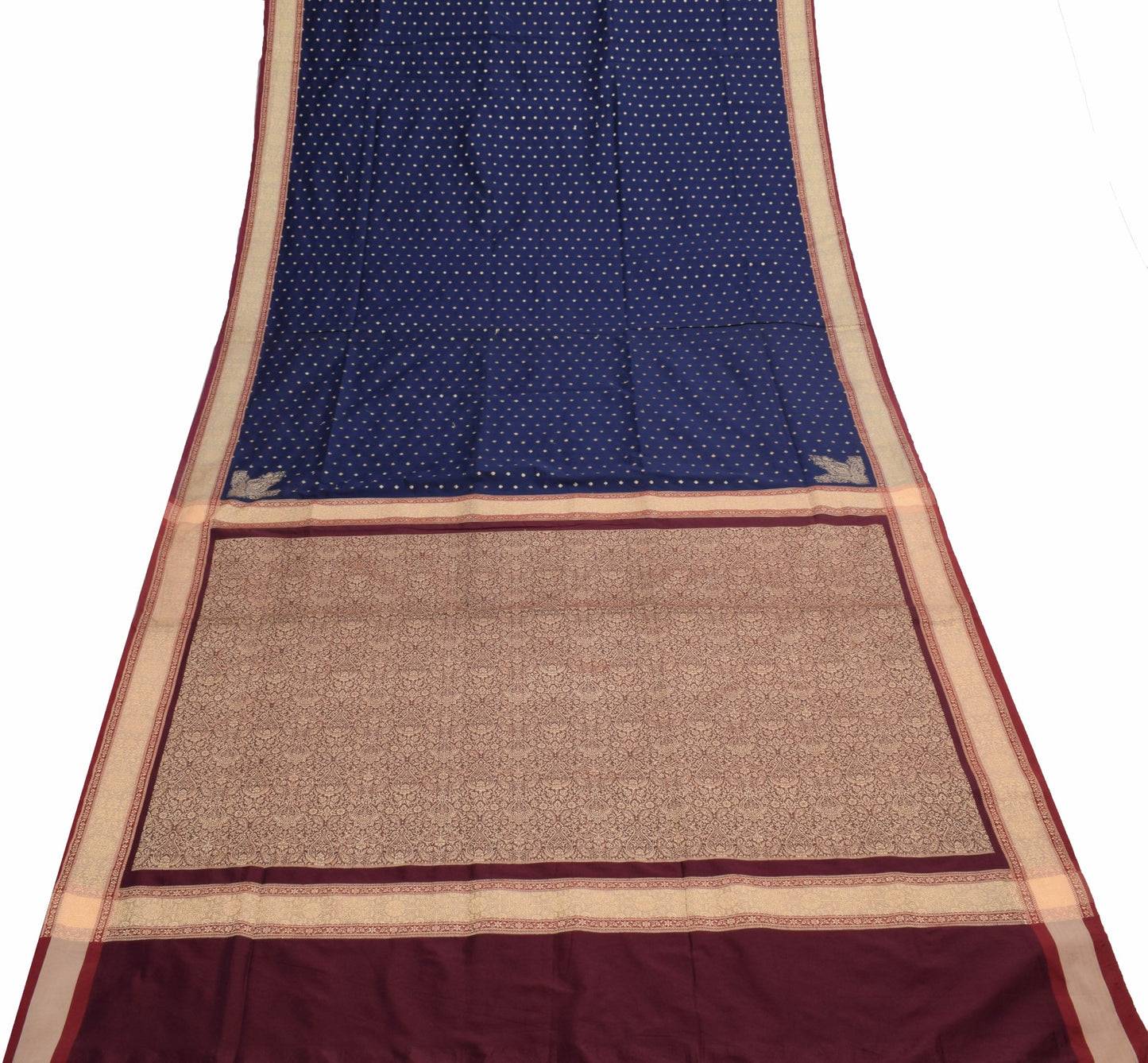 Sushila Vintage Blue Silk Saree Woven Floral Sari with Unstitched Blouse Fabric