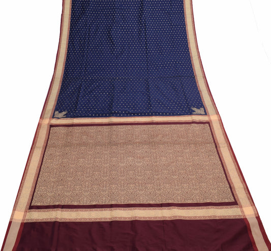 Sushila Vintage Blue Silk Saree Woven Floral Sari with Unstitched Blouse Fabric