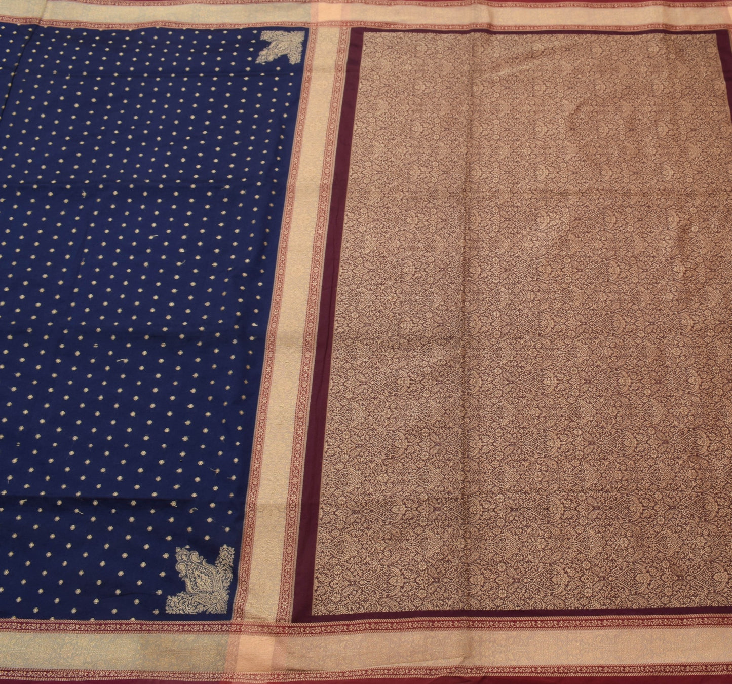 Sushila Vintage Blue Silk Saree Woven Floral Sari with Unstitched Blouse Fabric