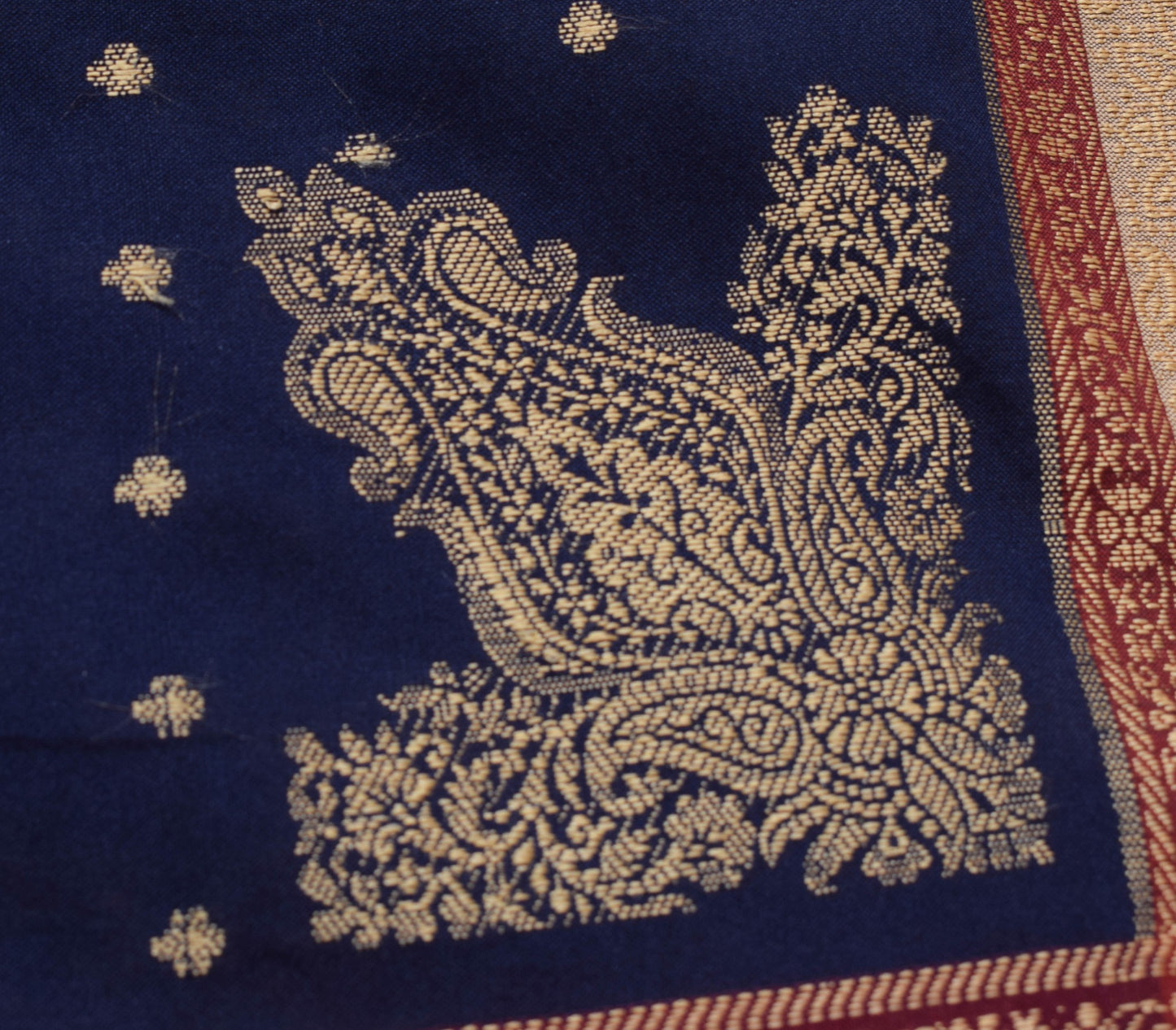 Sushila Vintage Blue Silk Saree Woven Floral Sari with Unstitched Blouse Fabric