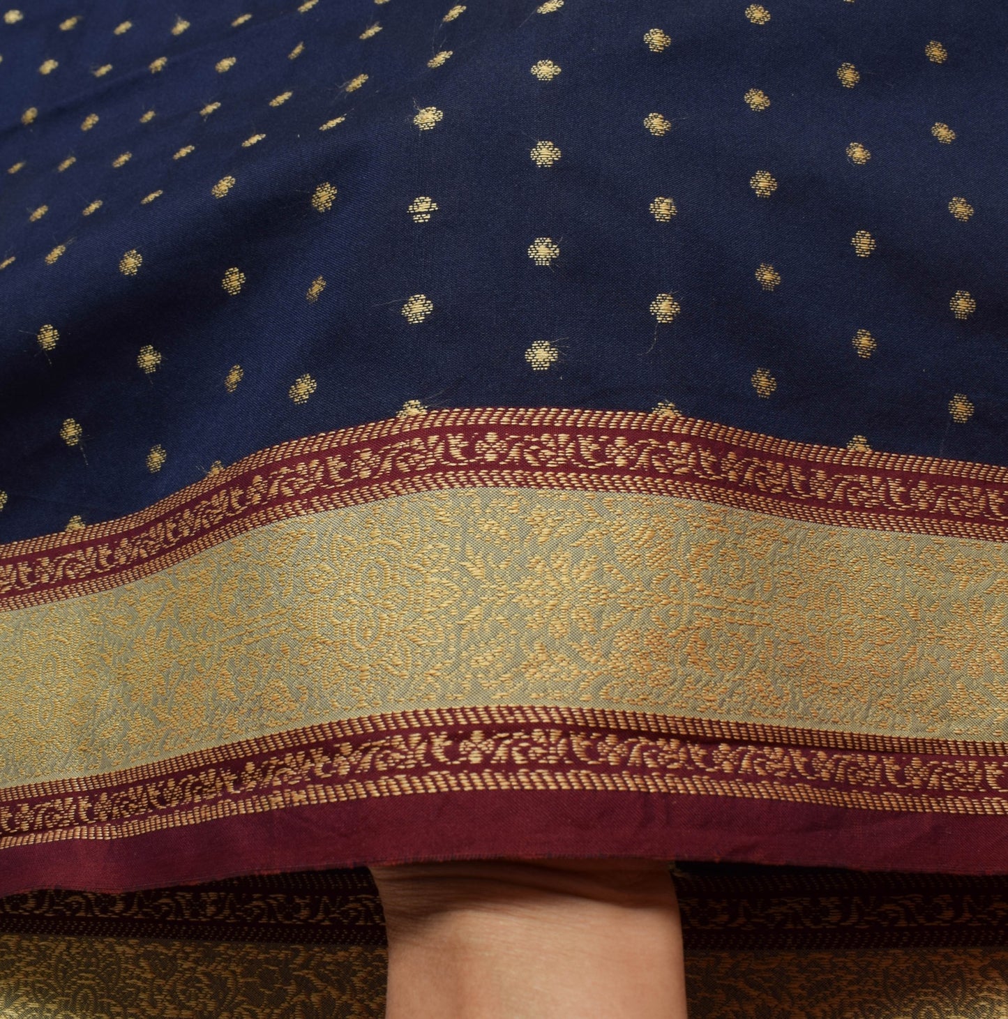 Sushila Vintage Blue Silk Saree Woven Floral Sari with Unstitched Blouse Fabric