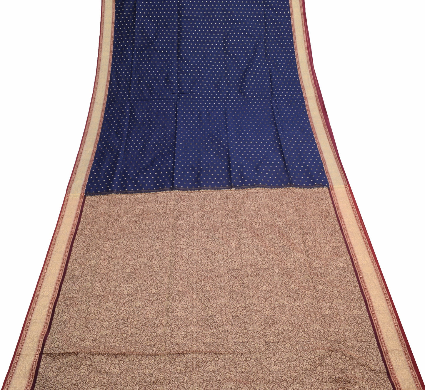 Sushila Vintage Blue Silk Saree Woven Floral Sari with Unstitched Blouse Fabric