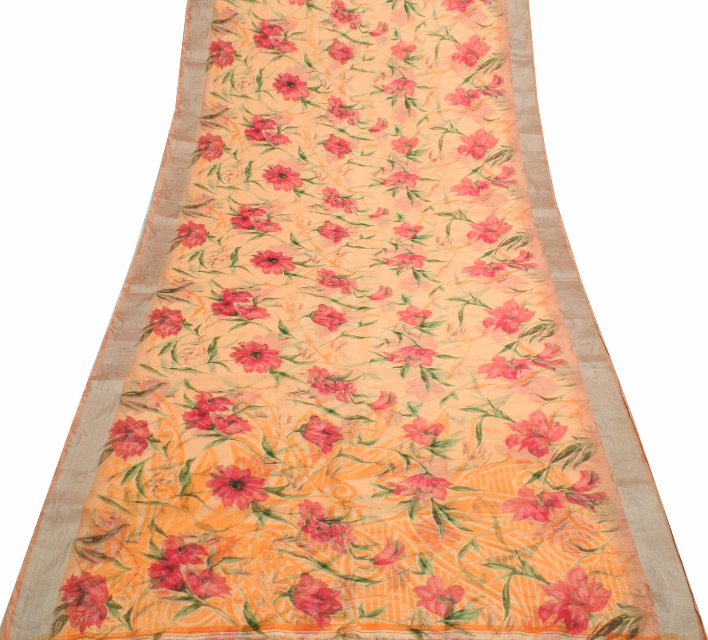 Sushila Vtg Peach Silk Saree Floral Printed Sari Fabric Gives You Stunning Look