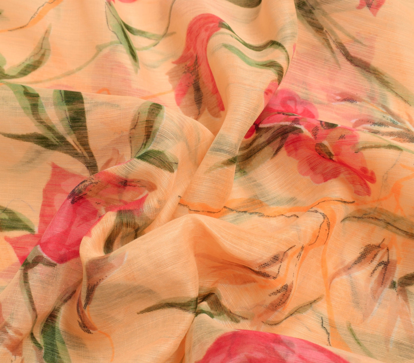 Sushila Vtg Peach Silk Saree Floral Printed Sari Fabric Gives You Stunning Look