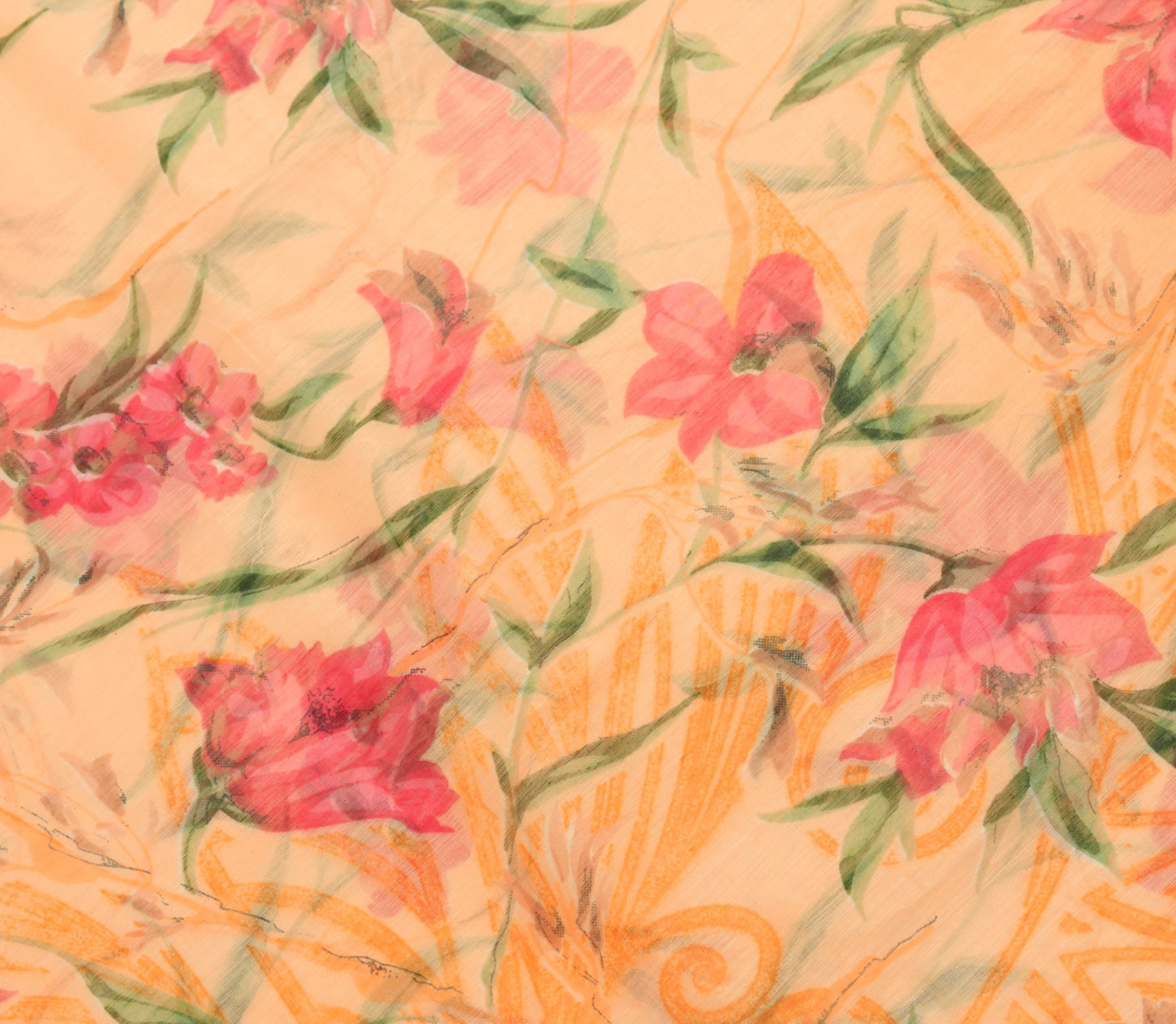 Sushila Vtg Peach Silk Saree Floral Printed Sari Fabric Gives You Stunning Look