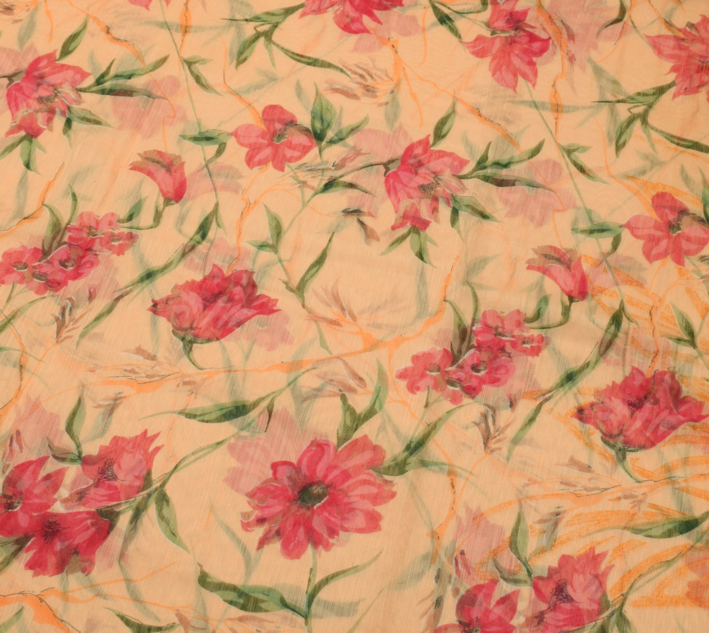 Sushila Vtg Peach Silk Saree Floral Printed Sari Fabric Gives You Stunning Look