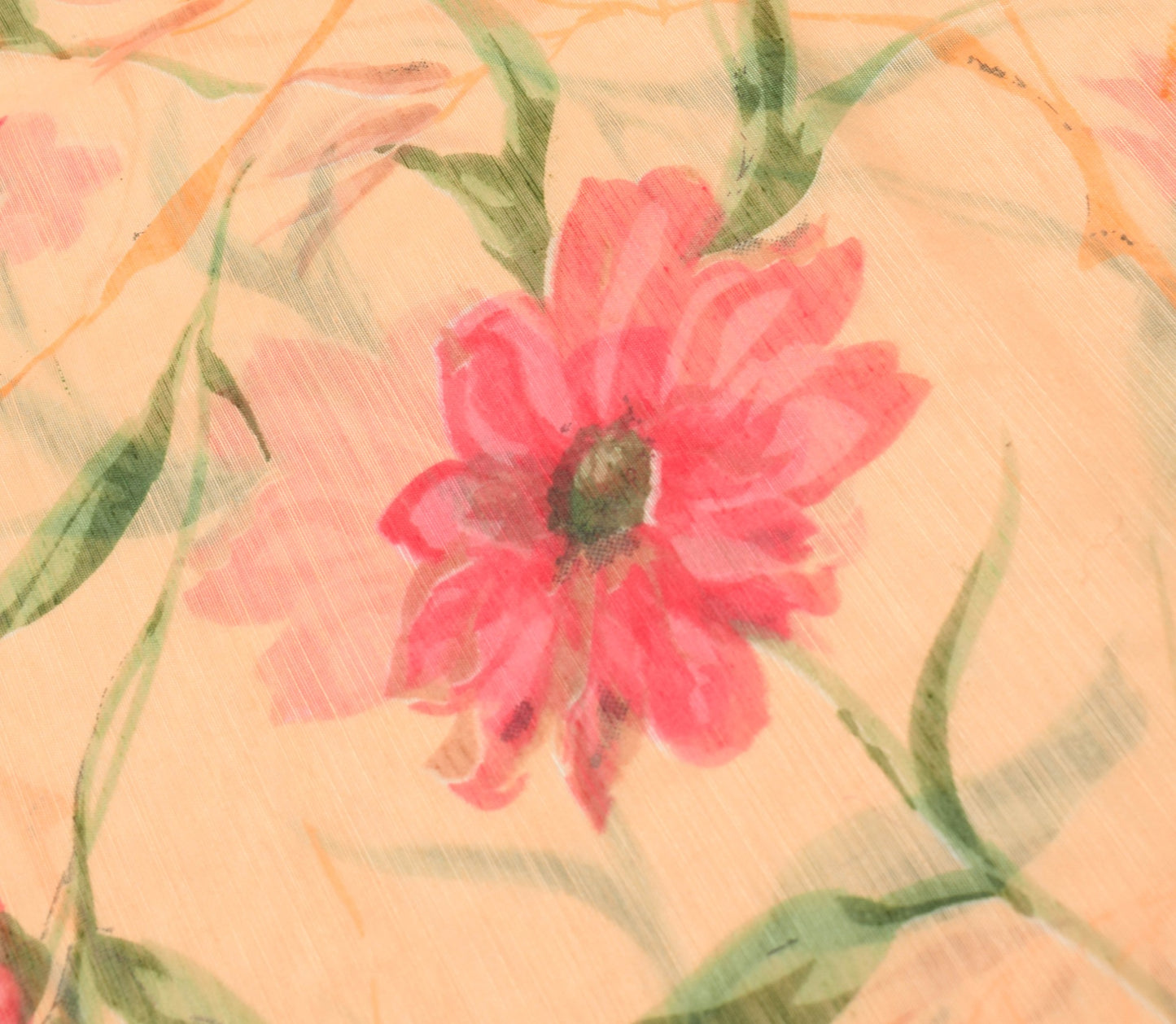 Sushila Vtg Peach Silk Saree Floral Printed Sari Fabric Gives You Stunning Look