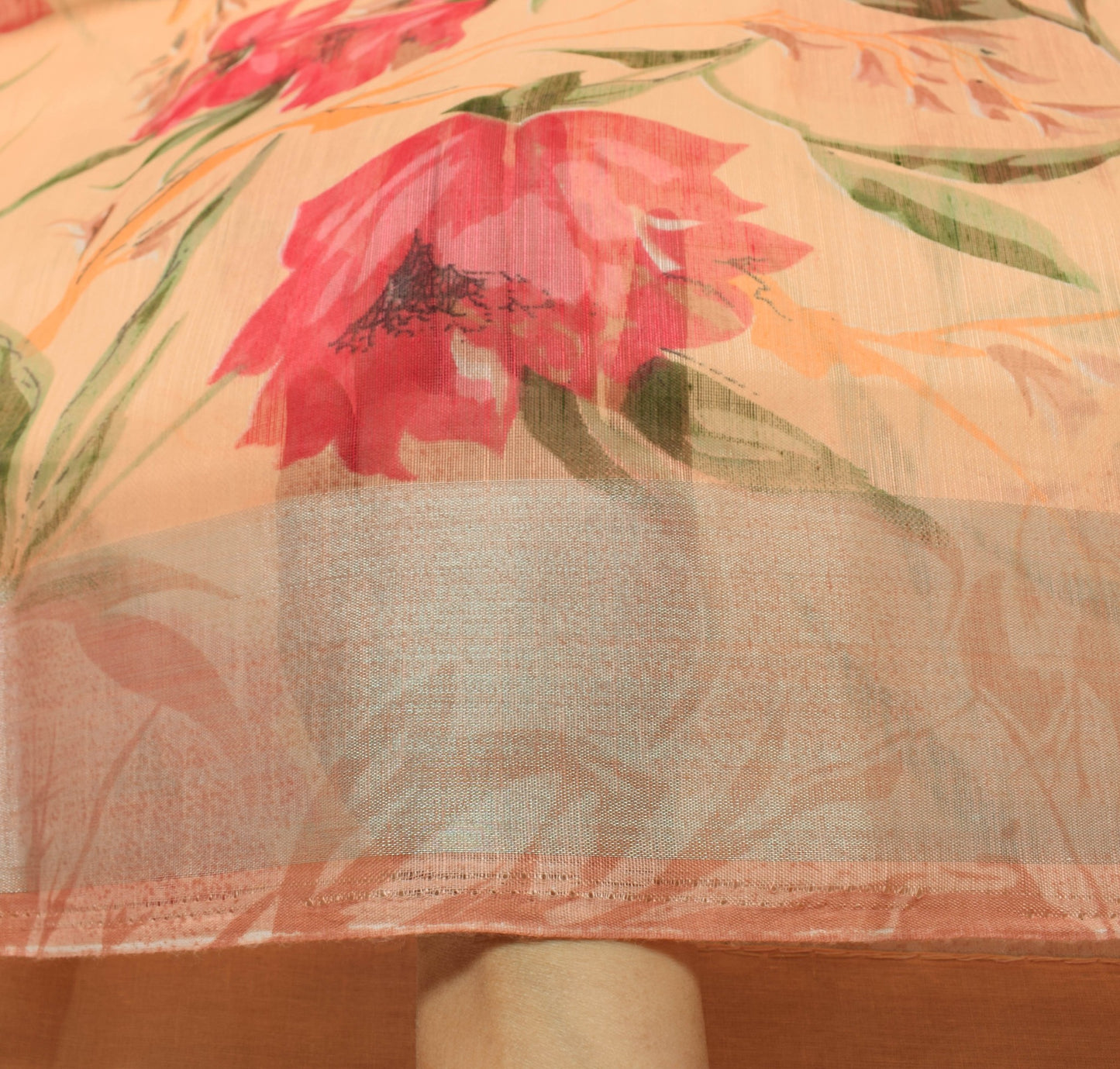 Sushila Vtg Peach Silk Saree Floral Printed Sari Fabric Gives You Stunning Look