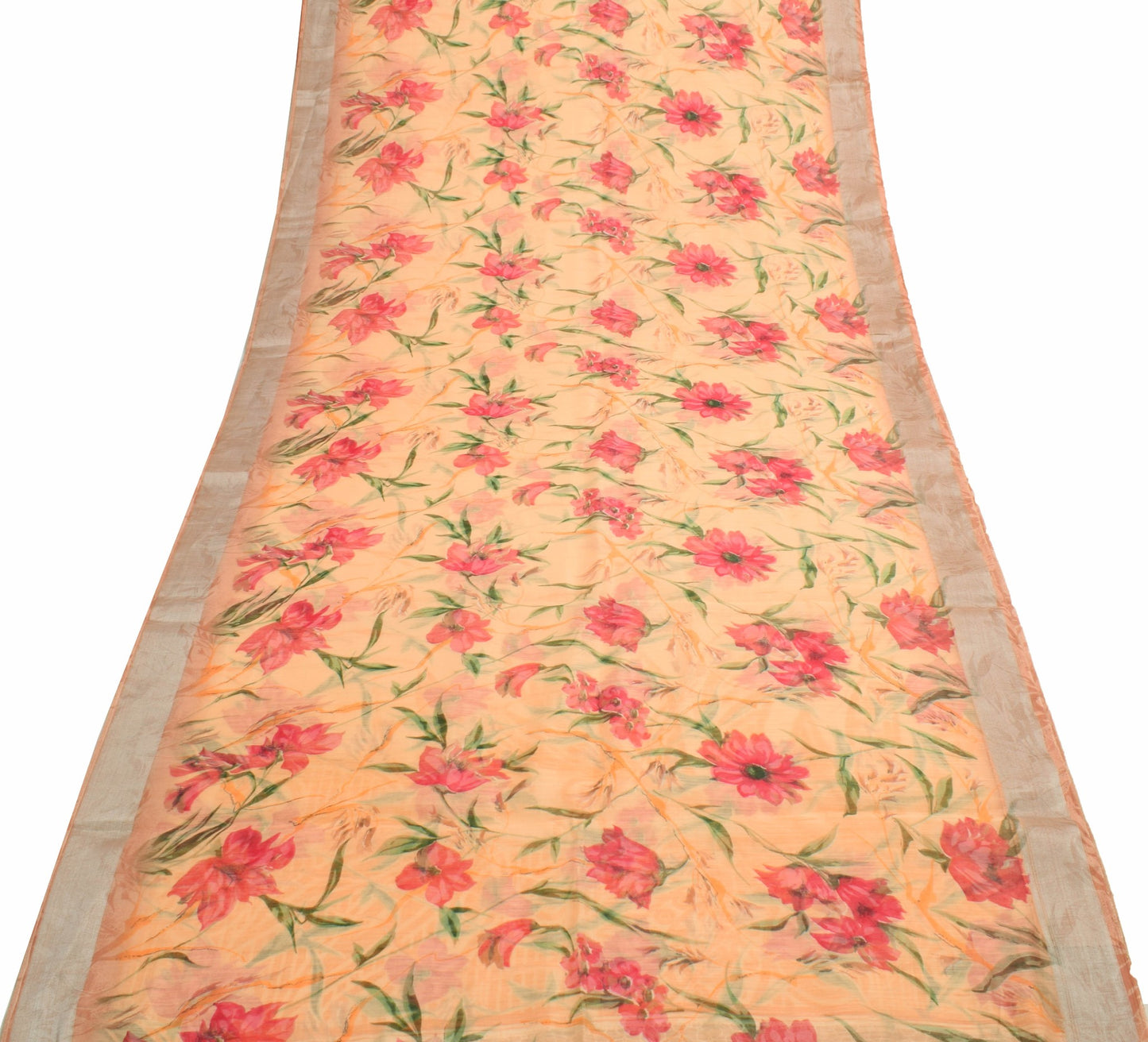 Sushila Vtg Peach Silk Saree Floral Printed Sari Fabric Gives You Stunning Look