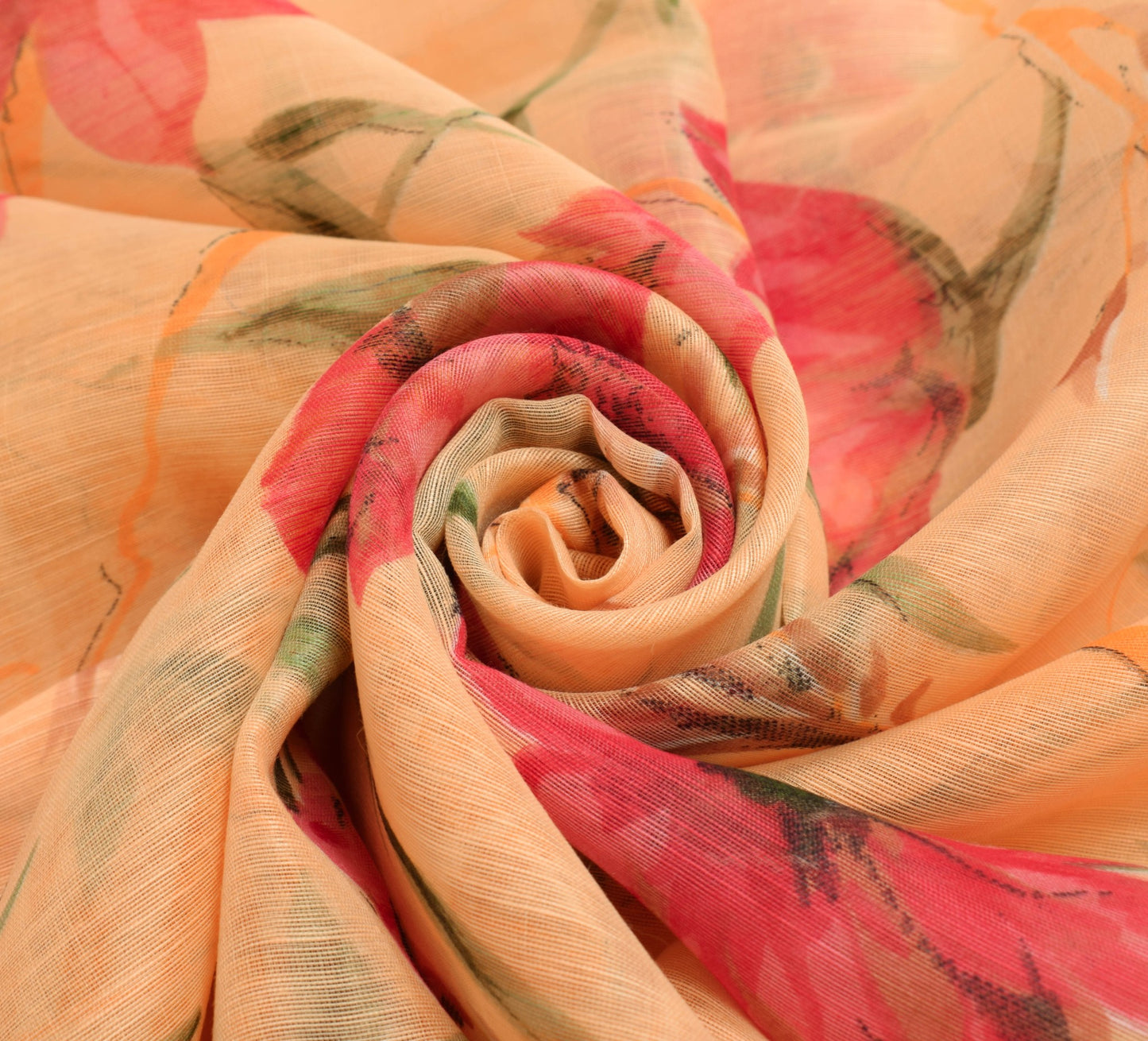Sushila Vtg Peach Silk Saree Floral Printed Sari Fabric Gives You Stunning Look