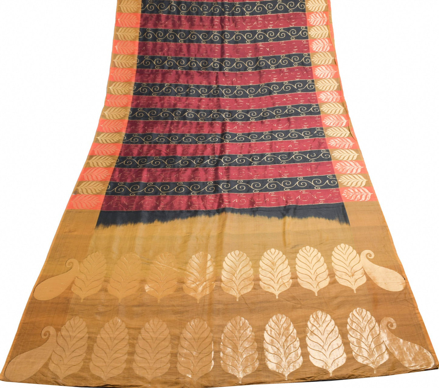 Sushila Vintage Black Maroon Wedding Saree 100% Pure Silk Woven Soft Sari Fabric