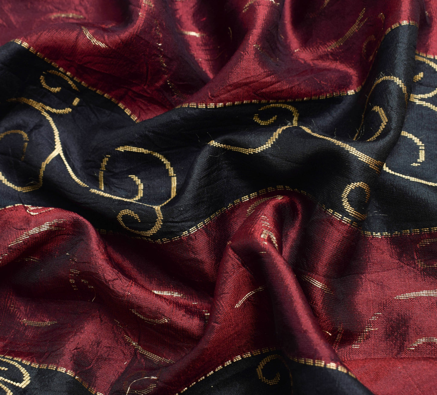 Sushila Vintage Black Maroon Wedding Saree 100% Pure Silk Woven Soft Sari Fabric