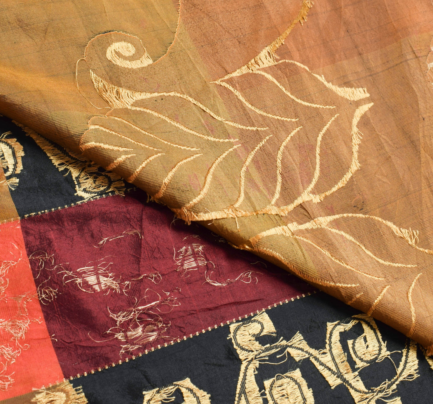 Sushila Vintage Black Maroon Wedding Saree 100% Pure Silk Woven Soft Sari Fabric