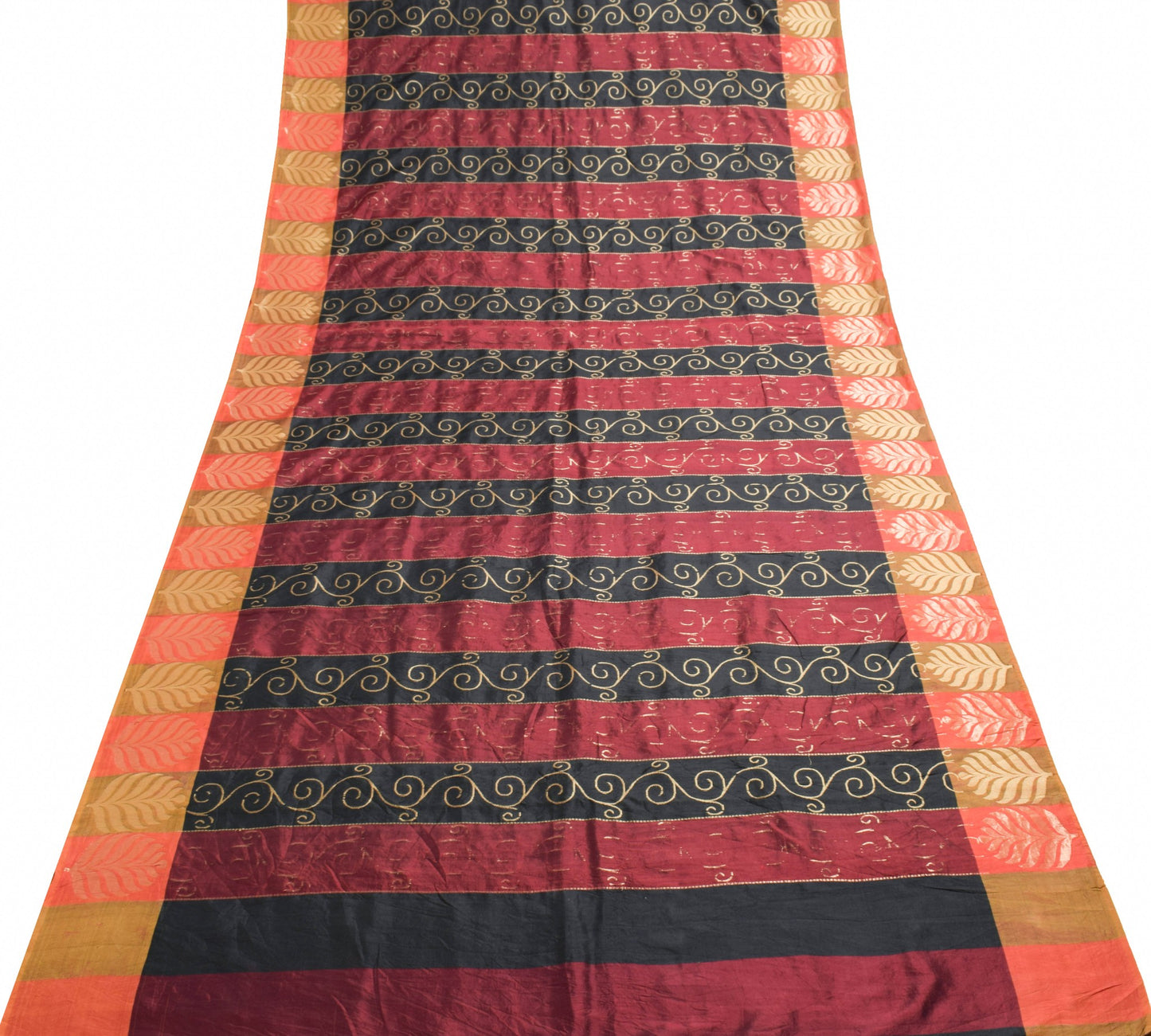 Sushila Vintage Black Maroon Wedding Saree 100% Pure Silk Woven Soft Sari Fabric