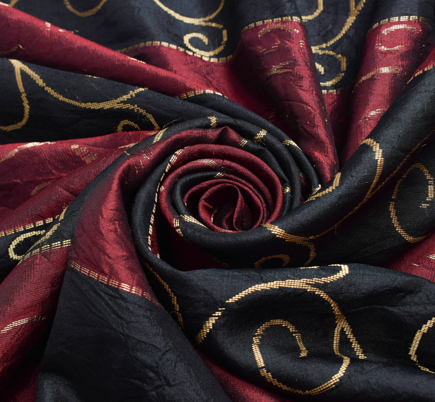 Sushila Vintage Black Maroon Wedding Saree 100% Pure Silk Woven Soft Sari Fabric