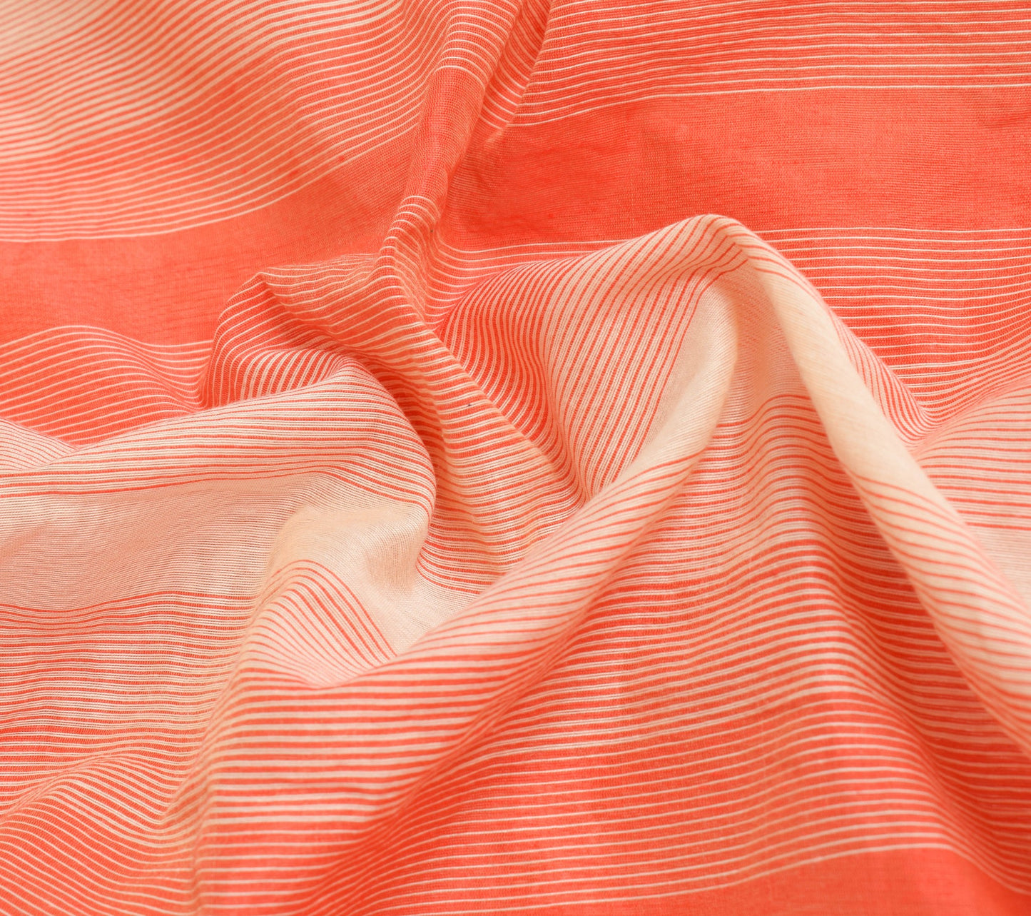 Sushila Vintage Cream Orange Tone Silk Saree Stripes Woven Sari For Women Fabric