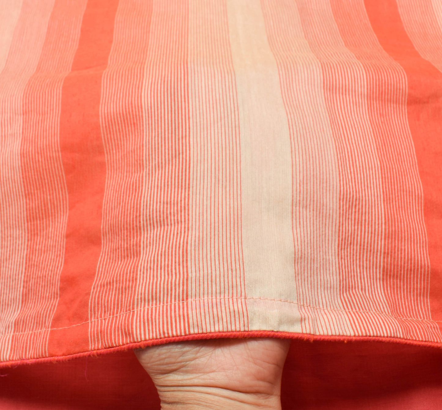 Sushila Vintage Cream Orange Tone Silk Saree Stripes Woven Sari For Women Fabric