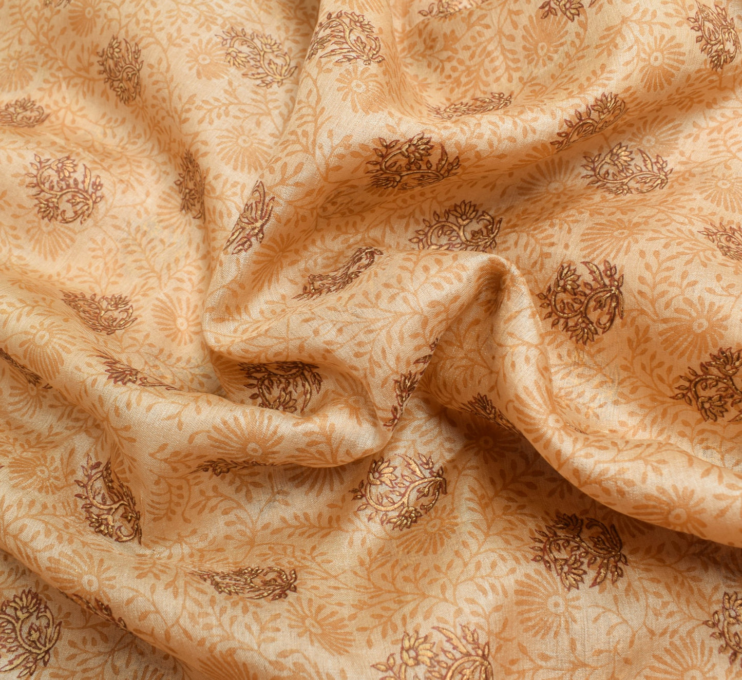 Sushila Vintage Brown Floral Saree 100% Pure Tussar Silk Printed Sari Fabric