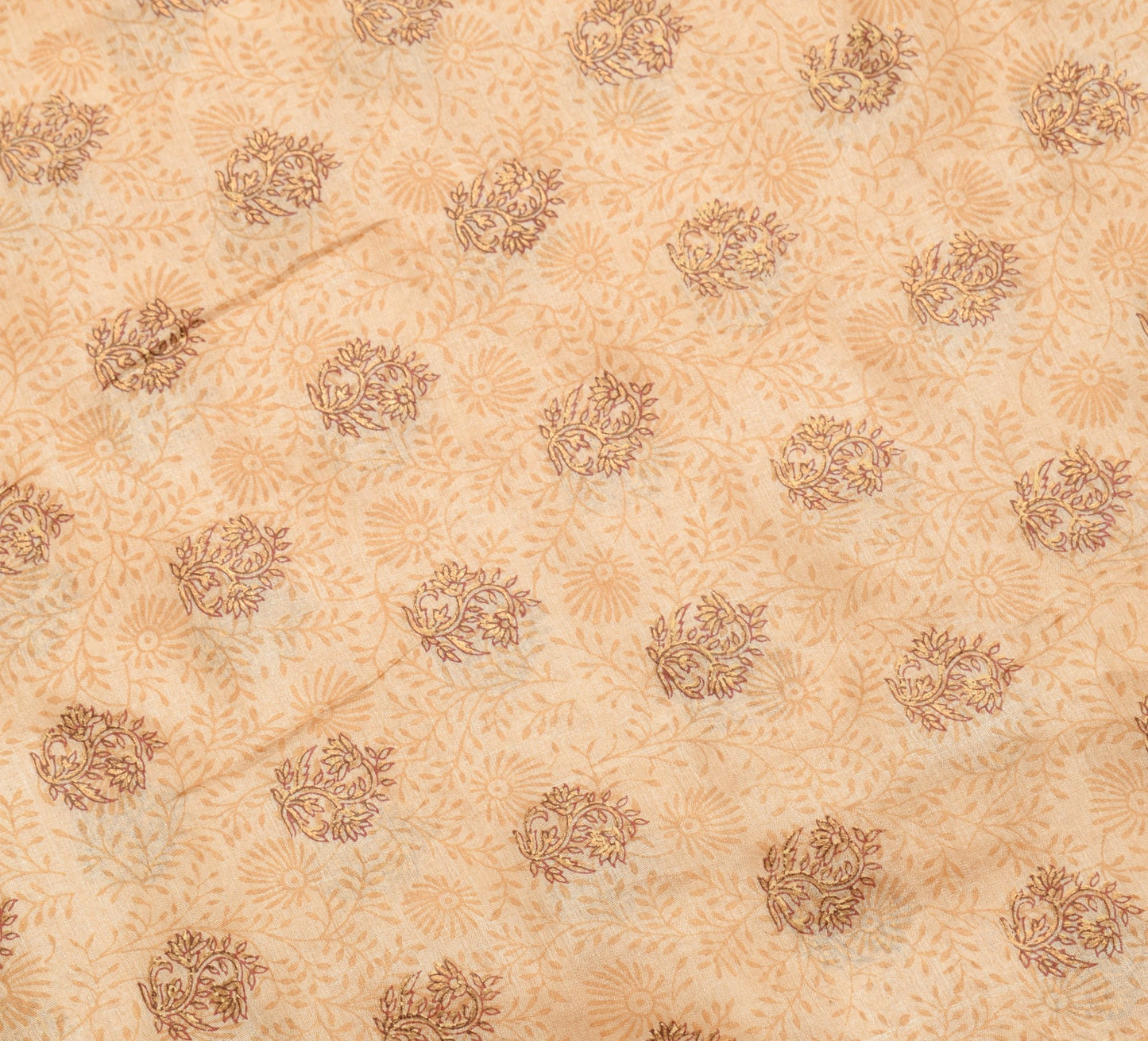 Sushila Vintage Brown Floral Saree 100% Pure Tussar Silk Printed Sari Fabric
