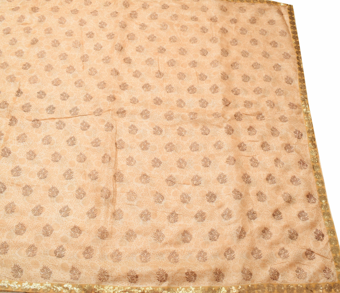 Sushila Vintage Brown Floral Saree 100% Pure Tussar Silk Printed Sari Fabric