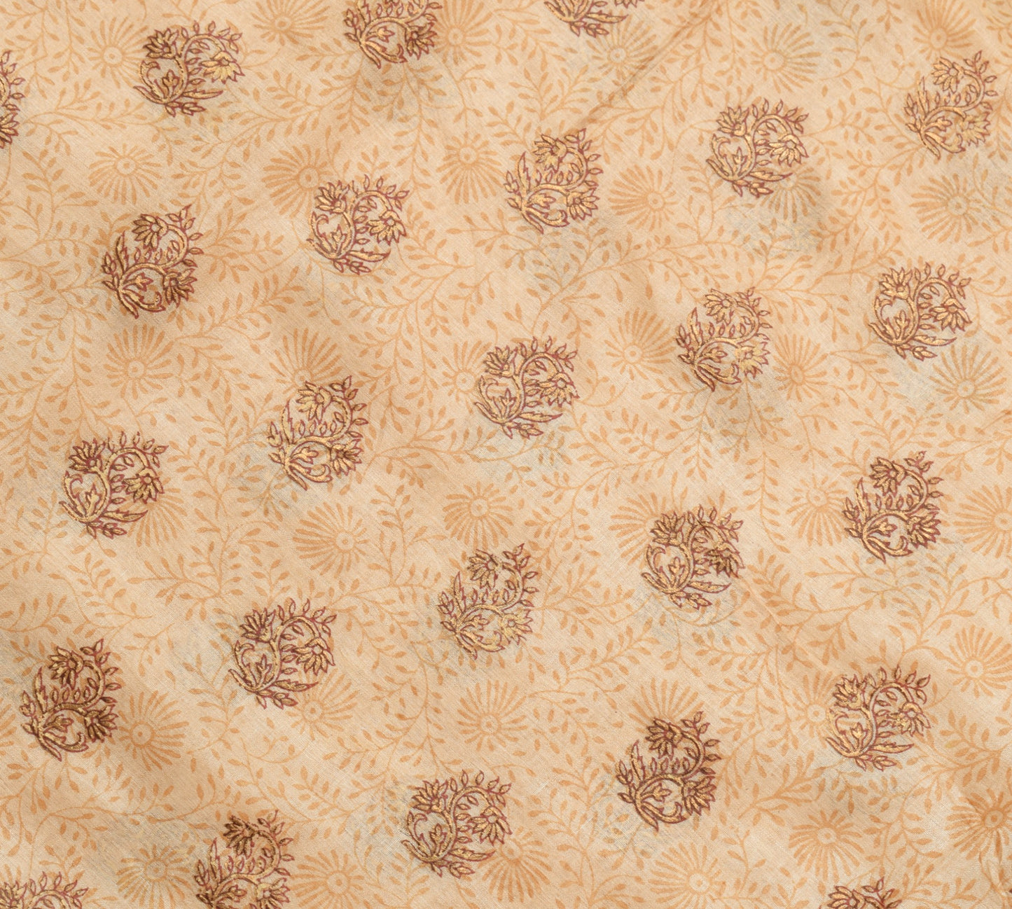 Sushila Vintage Brown Floral Saree 100% Pure Tussar Silk Printed Sari Fabric