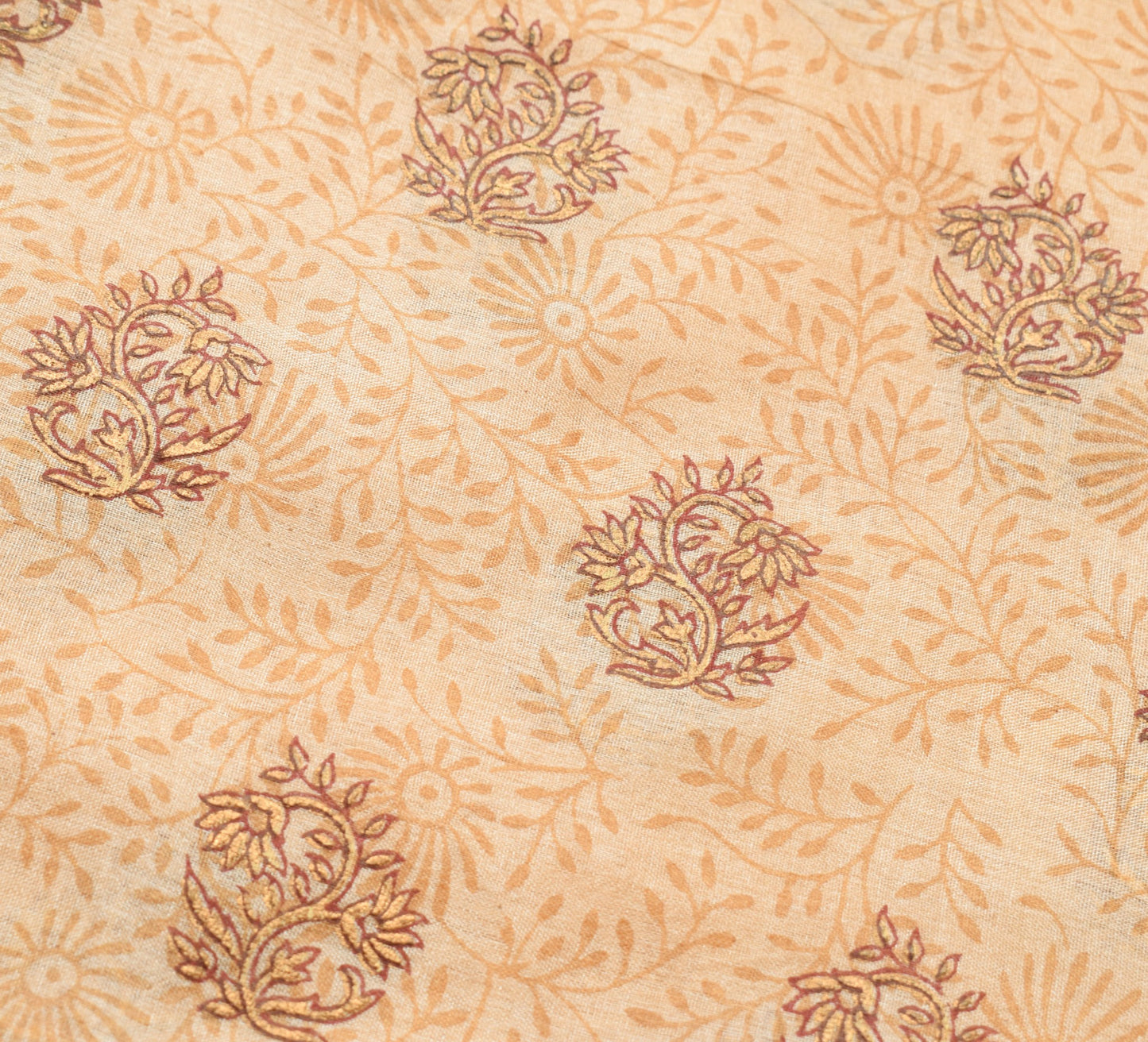 Sushila Vintage Brown Floral Saree 100% Pure Tussar Silk Printed Sari Fabric