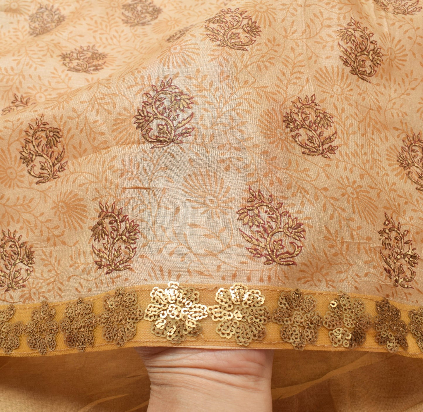 Sushila Vintage Brown Floral Saree 100% Pure Tussar Silk Printed Sari Fabric