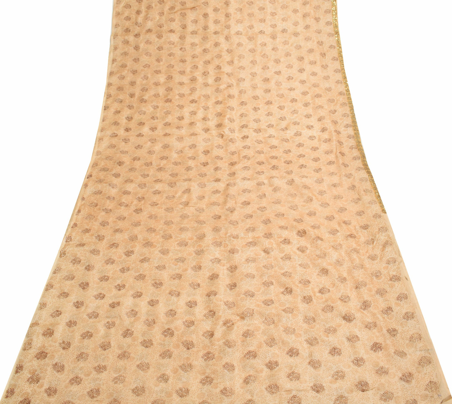 Sushila Vintage Brown Floral Saree 100% Pure Tussar Silk Printed Sari Fabric