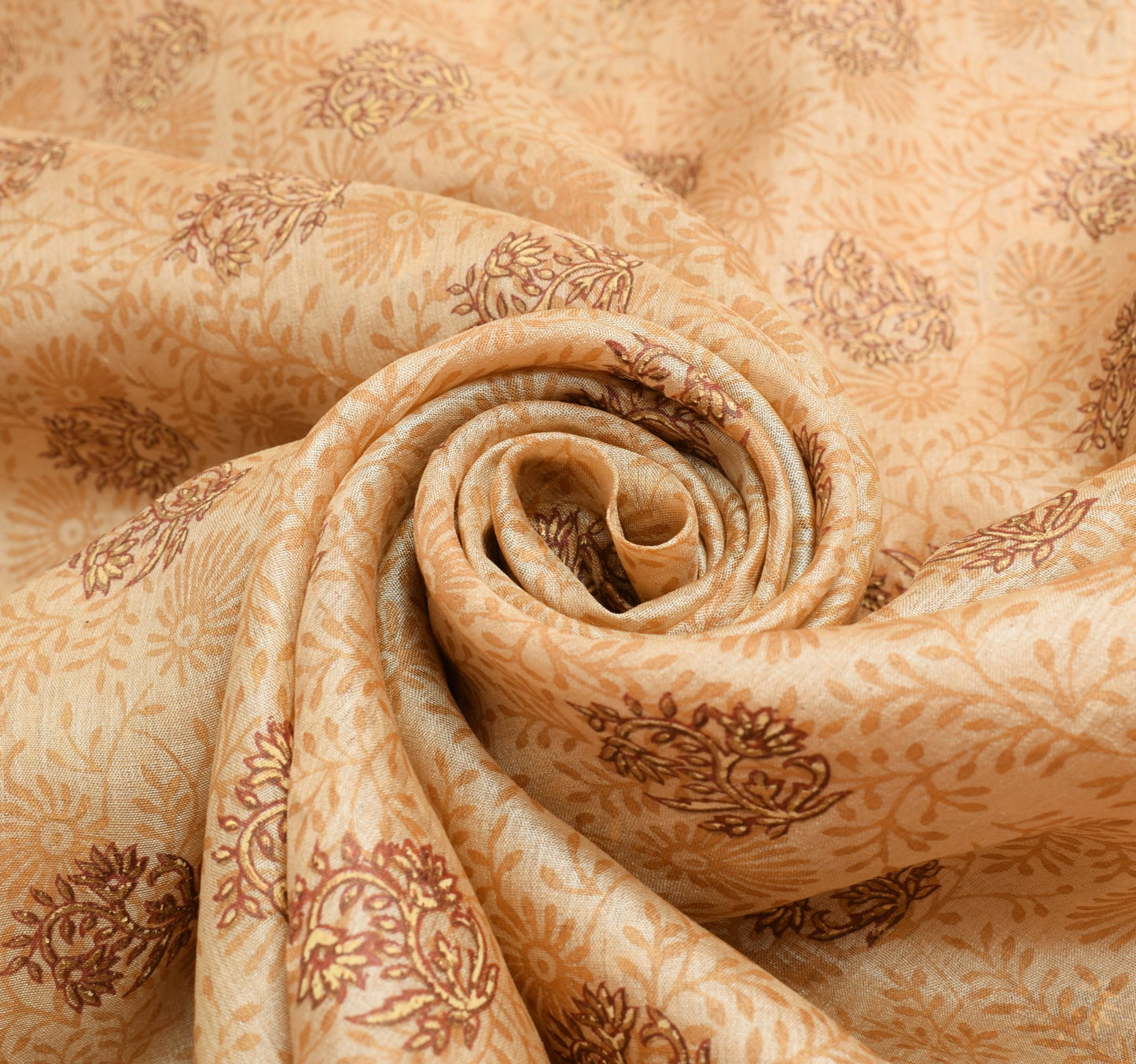 Sushila Vintage Brown Floral Saree 100% Pure Tussar Silk Printed Sari Fabric