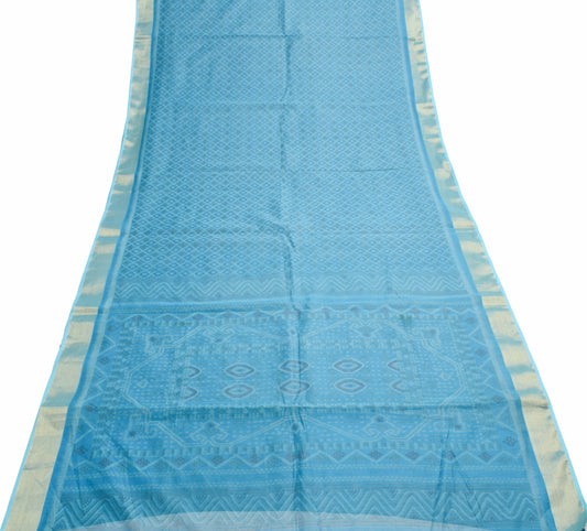 Sushila Vintage Blue 100% Pure Cotton Saree Floral Printed Sari Craft Fabric