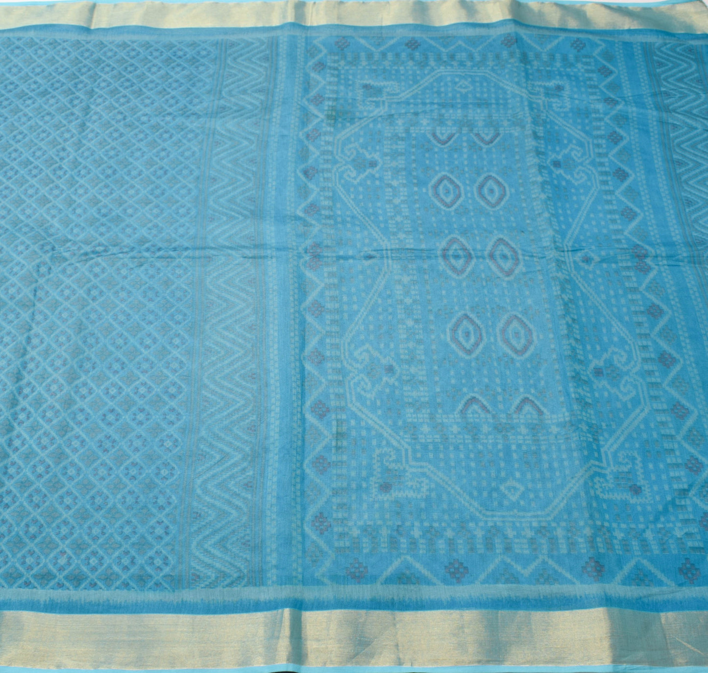 Sushila Vintage Blue 100% Pure Cotton Saree Floral Printed Sari Craft Fabric