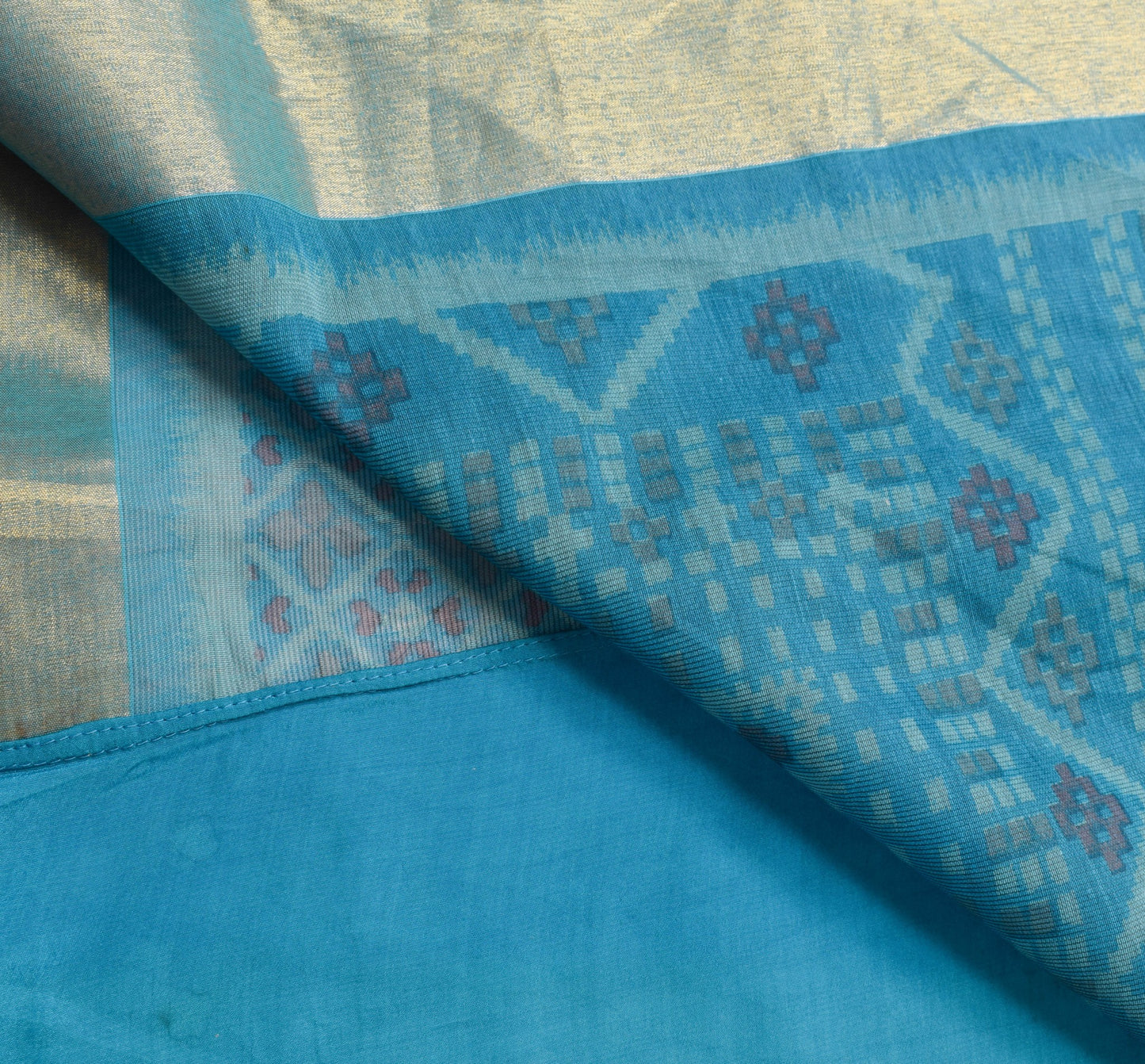 Sushila Vintage Blue 100% Pure Cotton Saree Floral Printed Sari Craft Fabric