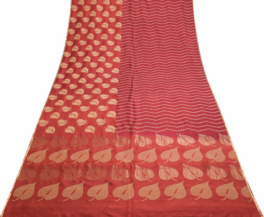 Sushila Vintage 100% Pure Silk Maroon Saree Floral Woven Brocade Sari Fabric