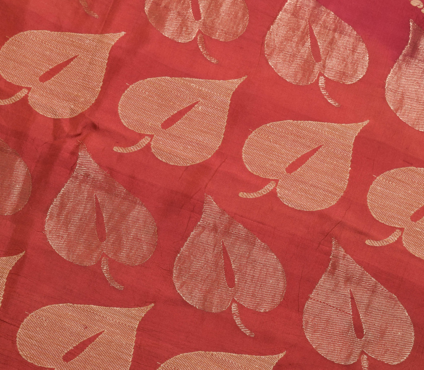 Sushila Vintage 100% Pure Silk Maroon Saree Floral Woven Brocade Sari Fabric